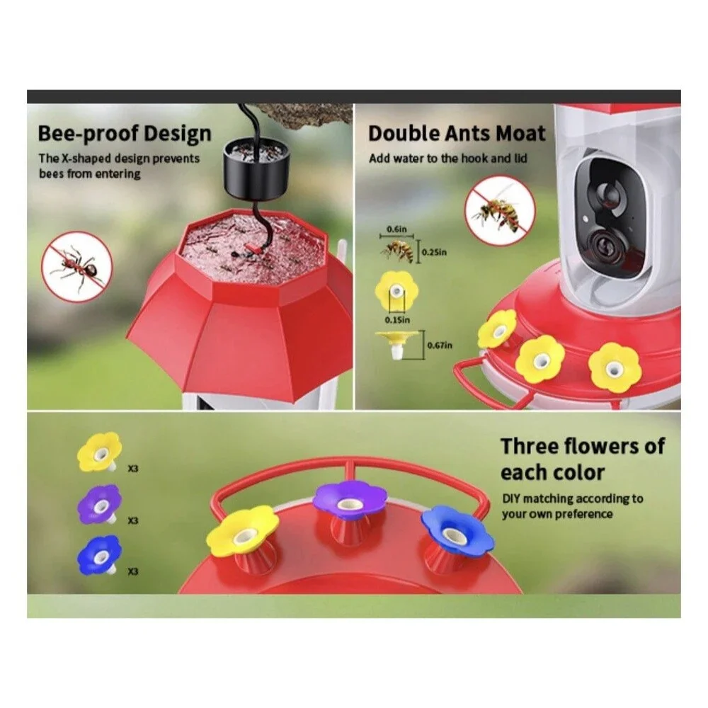 HARYMOR G10 Smart Hummingbird Feeder with Camera Solar Powered, AI Identify